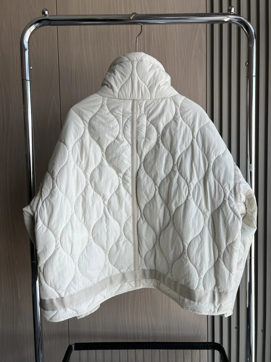Women's Quilted Coat™ drawstring ties high neck pocket clip cotton jacket for women