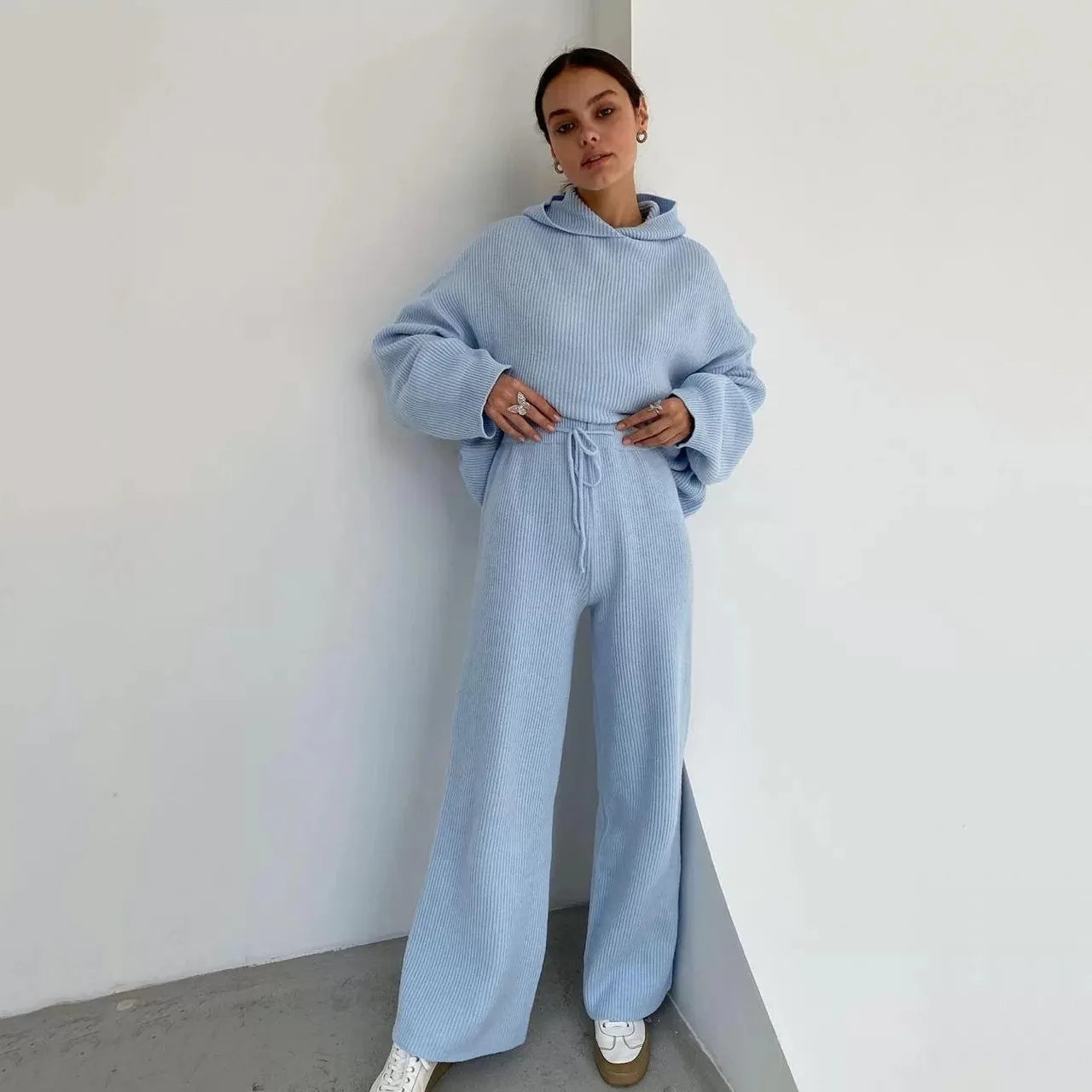 Women's Homewear Soft Pajamas ™ Loose Hooded Tops And Wide Leg Pants Suit
