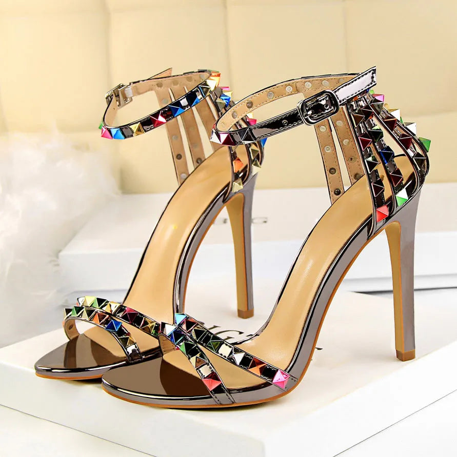 Women High Heels Rivets Studded Sandals™ Stiletto Gladiator Pumps Open Toe Luxury Sandals