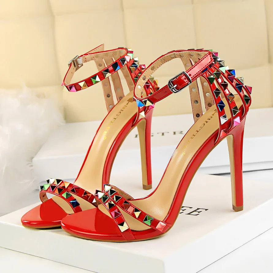 Women High Heels Rivets Studded Sandals™ Stiletto Gladiator Pumps Open Toe Luxury Sandals