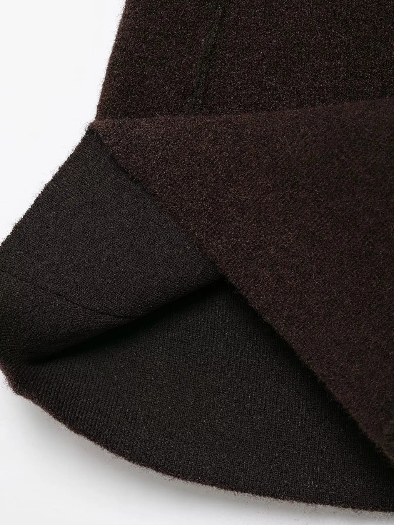 TRAFZA Women's Knitted Brown Suit™ Buttons Pocket Cardigan Sweater and Elastic Waist Slim Mini Skirt