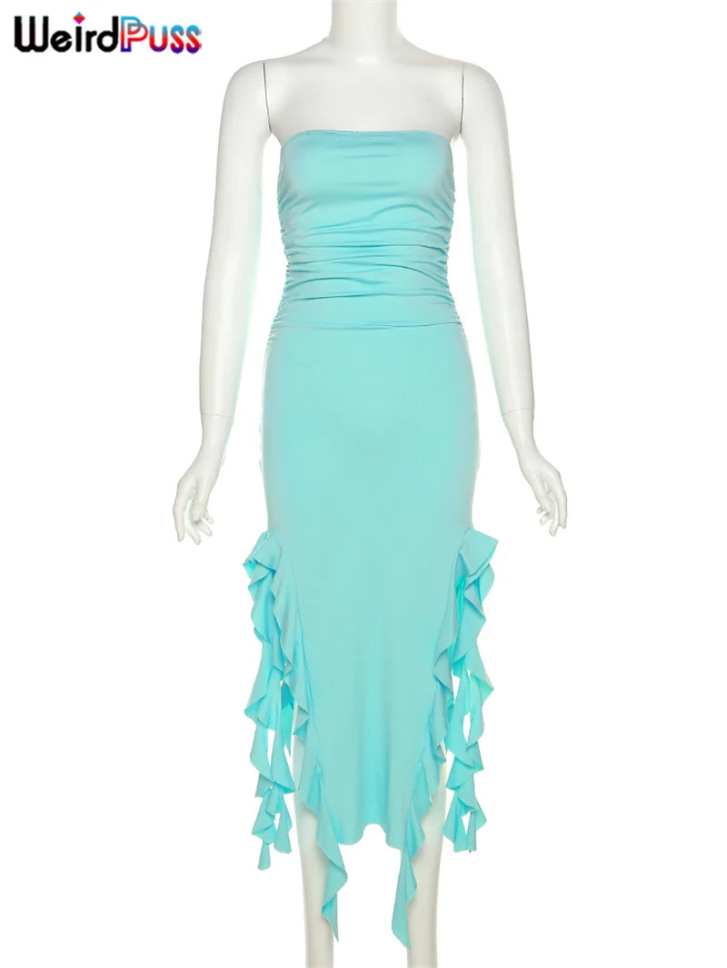 Women's Elegant Strapless Dress™ Irregular Tassel Trend Skinny Split Maxi Bodycon Dress
