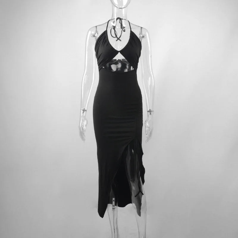 Women's Backless Hollow Out Summer Dress™ Sleeveless Lace-up Halter Bodycon Elegant Split Dress