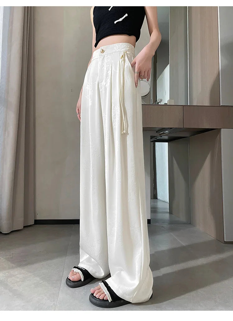 Women's Jacquard Wide Leg Satin Pants™ Casual Loose Pants