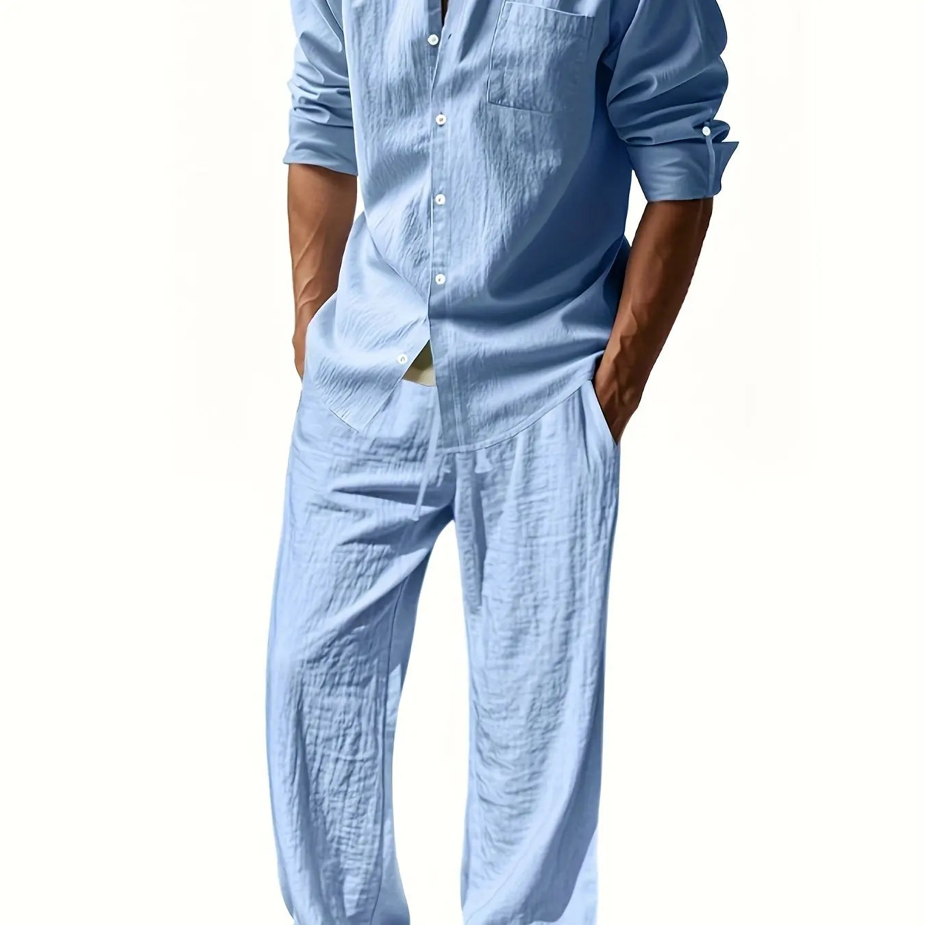 Men's Casual Linen Suit™ Long Sleeve Crew Neck T-shirt +Loose Fit Pants