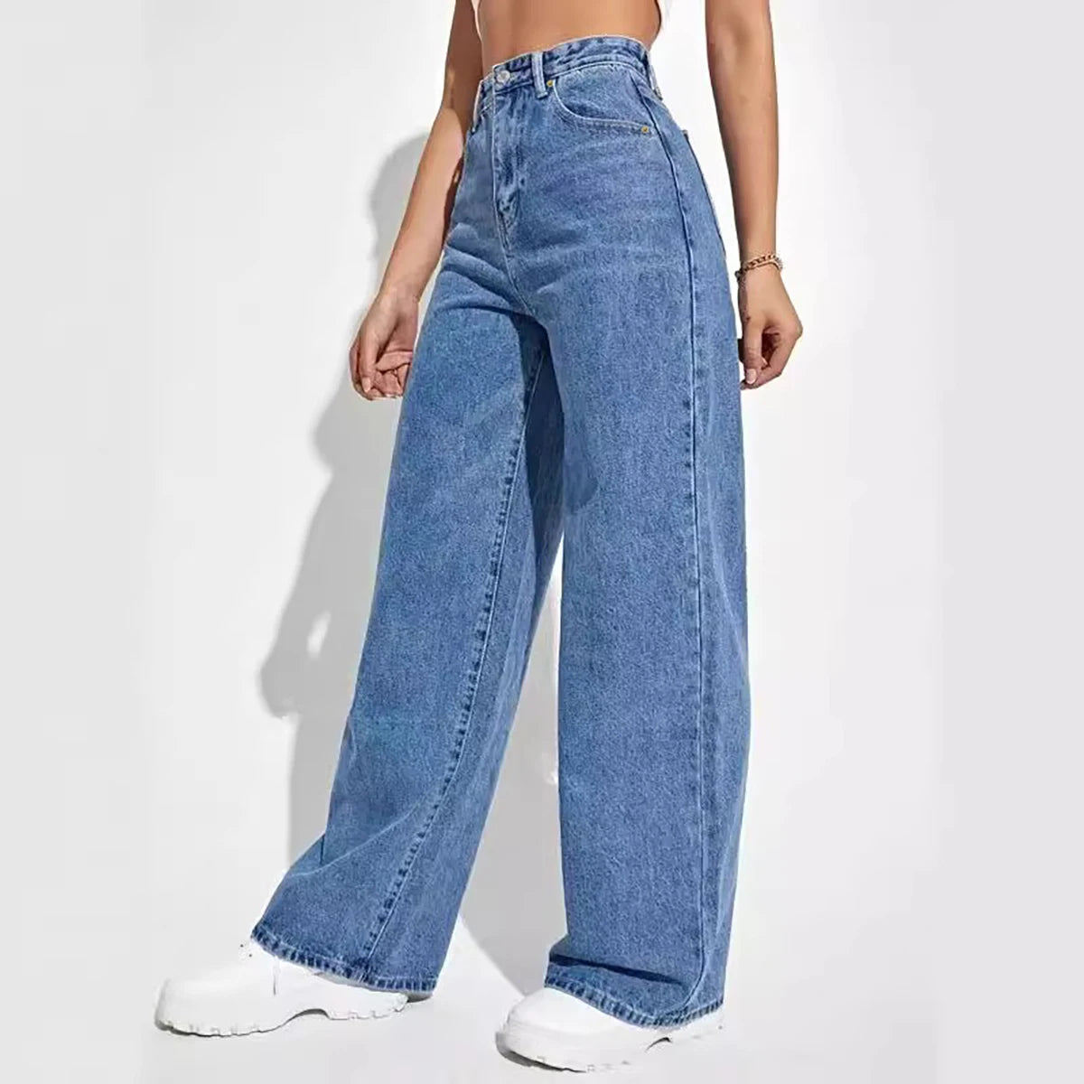 Women's Denim Jeans™ mid-waist straight loose slimming jeans