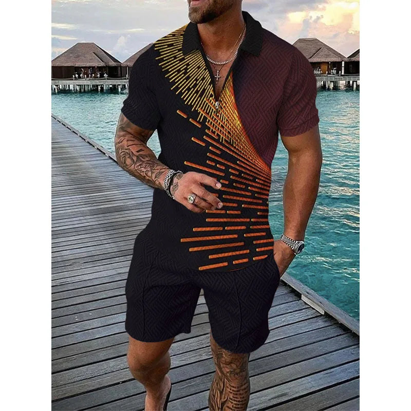 Men's Shorts Set™ Short Sleeve Zip Polo Shirt Street T-shirt Two Piece Casual Sportswear