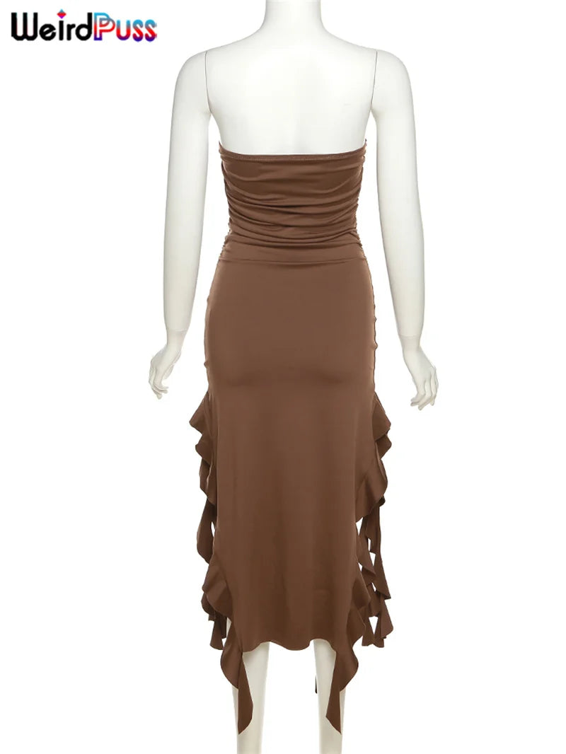 Women's Elegant Strapless Dress™ Irregular Tassel Trend Skinny Split Maxi Bodycon Dress