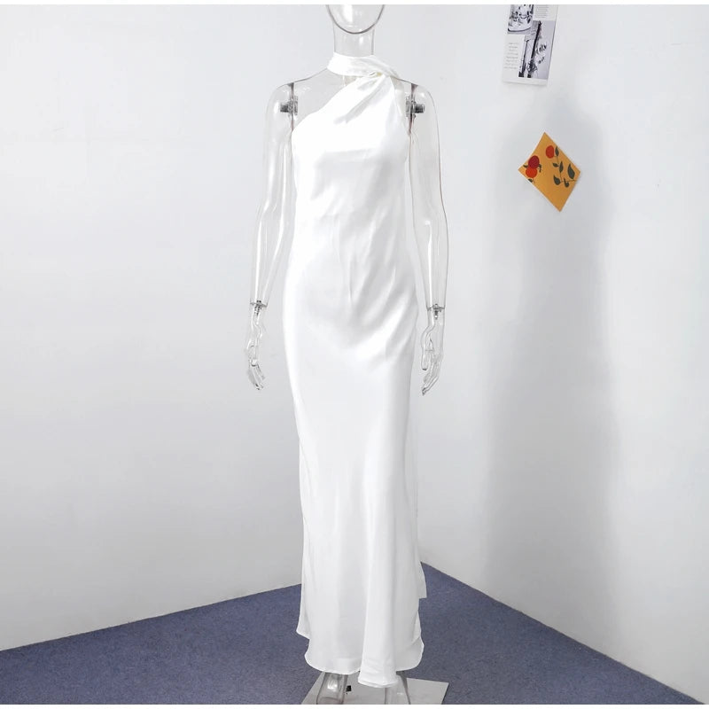 Women's Solid Ribbon Halter Dress™ Off Shoulder Sleeveless Backless Slim Maxi Dresses