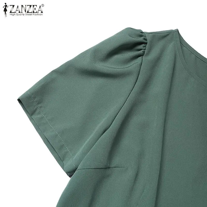 Women's ZANZEA Summer Elegant OL Work Dress™ Short Sleeve A Line Solid Pleated Dresses