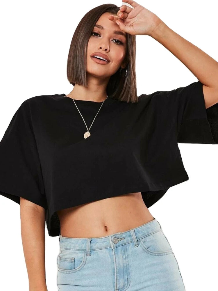 Women Short Sleeve T-Shirt™ Navel Baring New Sport Loose Crop Tops