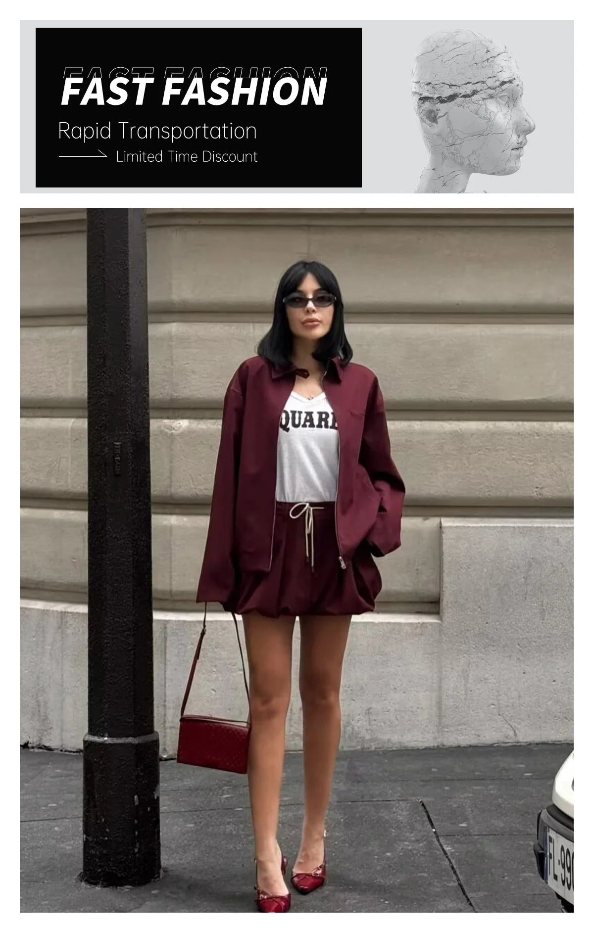 Women's Skirt Suit™ UNIZERA Zipper Pocket Decoration Jacket Coat Lantern Mini Skirt Set