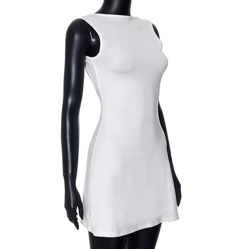 Women's Sleeveless Backless Slim Fit Mini Dress™ Round Collar A-line Ruffle Edge Short Dresses