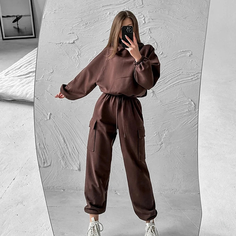 Women's suit sporty clothes™ Long Sleeve Hooded Short Sweatshirt Warm Long Sweatpants