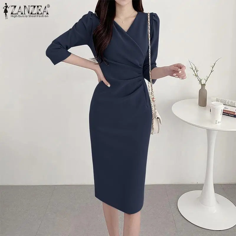 Women's ZANZEA Long Dress™ Solid Color Knee Length Bodycon Sundress