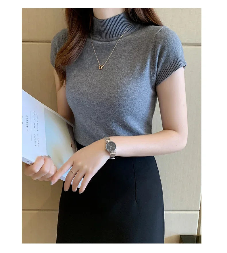 Women's Half-High Neck T-Shirt™ Casual Korean Style Elegant Tops