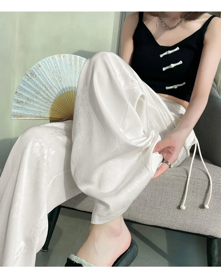 Women's Jacquard Wide Leg Satin Pants™ Casual Loose Pants