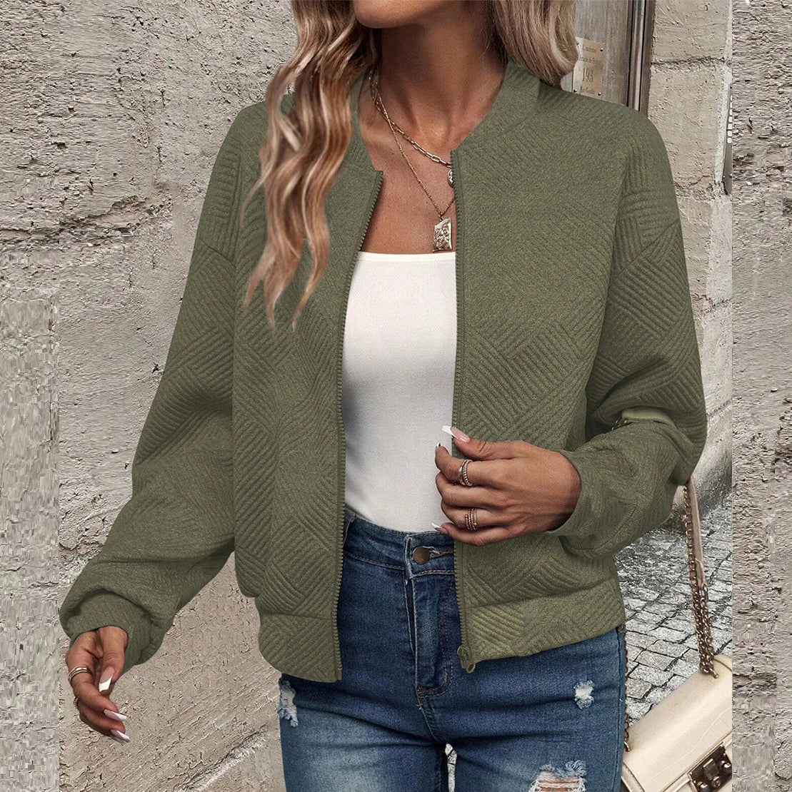 Women's zipper jacket™ baseball collar casual jacket