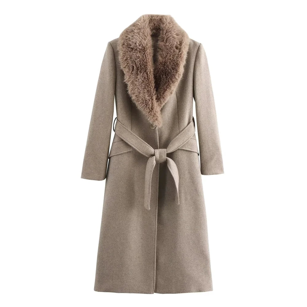RARF Women's Belt Fur Collar Coat™ Flip Collar Pocket Button Decoration Wear