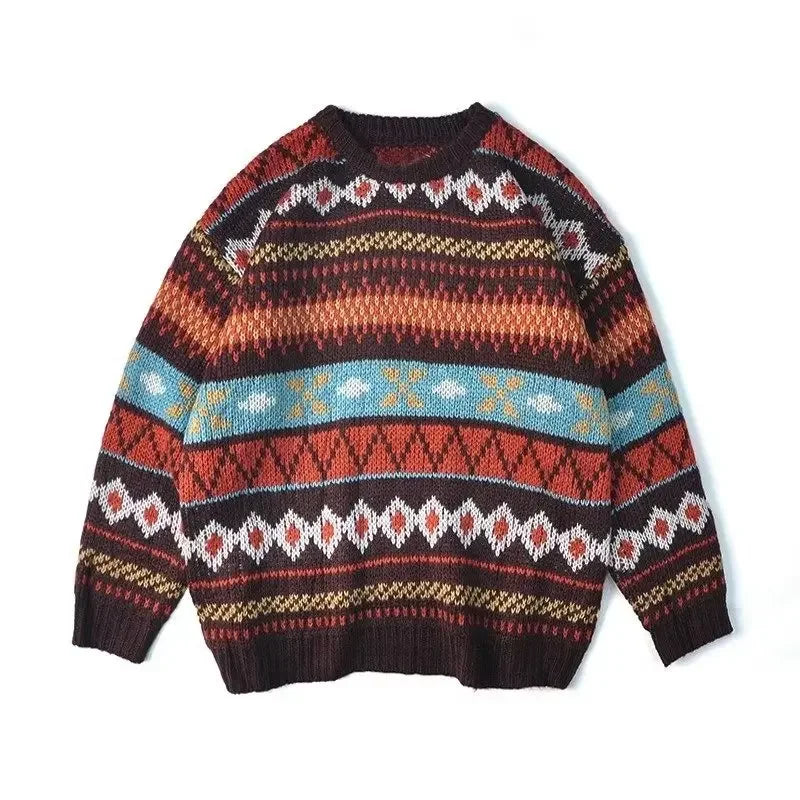 Men's Vintage Sweater™ Trendy Ethnic Striped Loose-Fit Knitted Crew Neck Idle Style Sweater