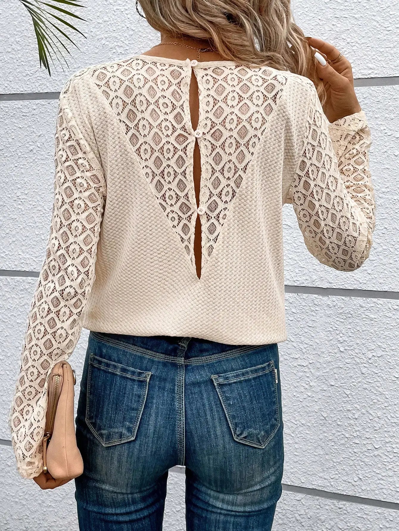 Women's T-Shirt™ Solid Color Design Sense Lace Stitching Long Sleeve Round Neck Casual T-shirt