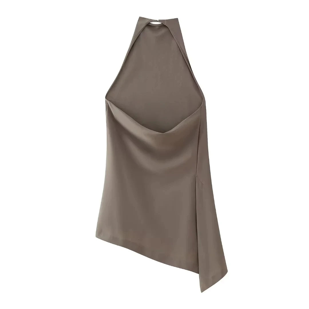 Women's TRAFZA Women Vintage Suits™ Backless Halter Asymmetric Tank Top + Drawstring Trousers