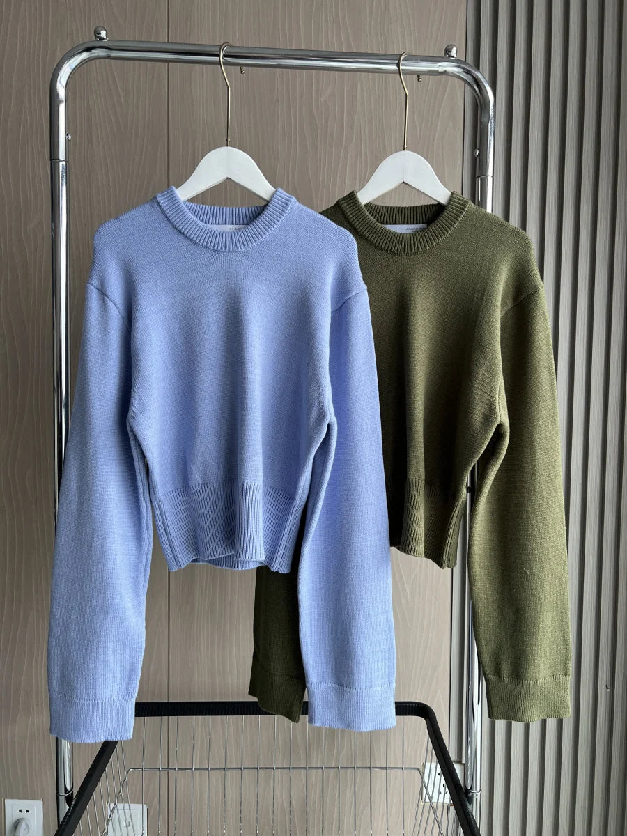 Women's Knitted Traf Sweater™ Loose Long Sleeve Round Neck Ribbed Hem Short Cardigan