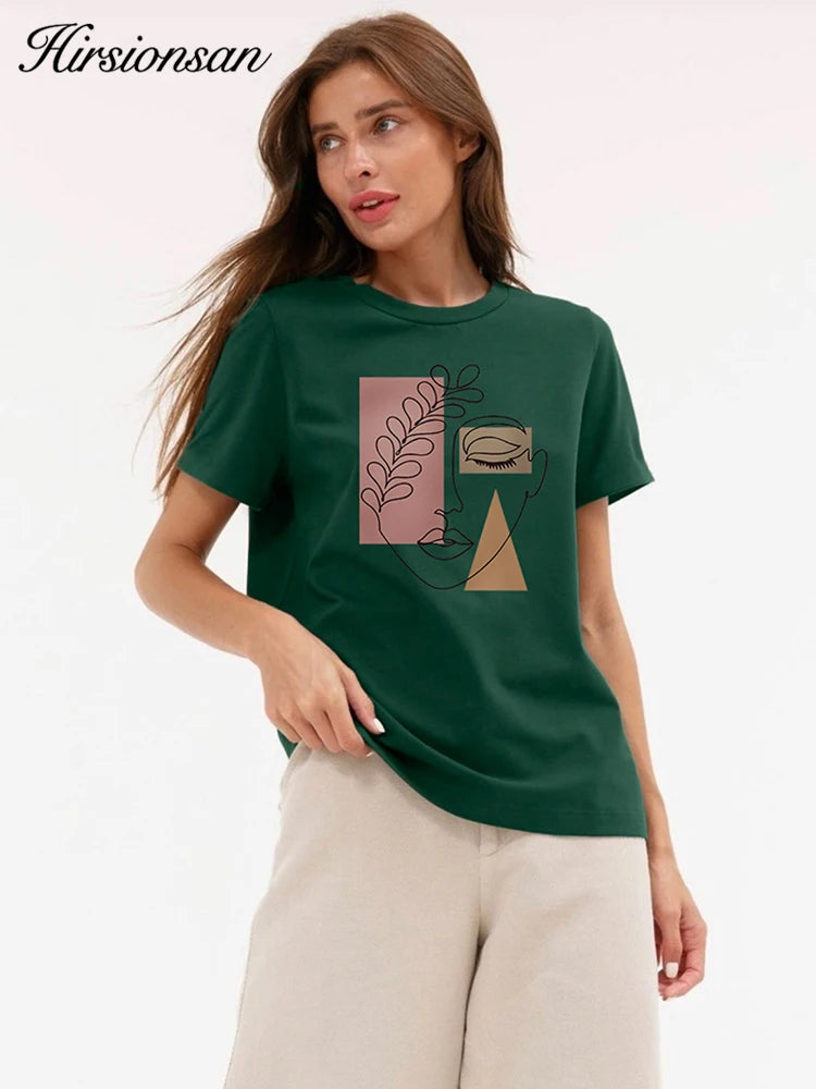Women's Hirsionsan Aesthetic Character Printed T Shirt™ Vintage Soft Summer Cotton Basic Loose Tops