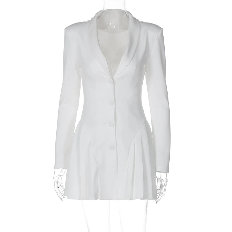Women's Elegant Dress™ Single-breasted Pleated Mini Dress Fashion Deep V-neck Long Sleeved A-line Dresses