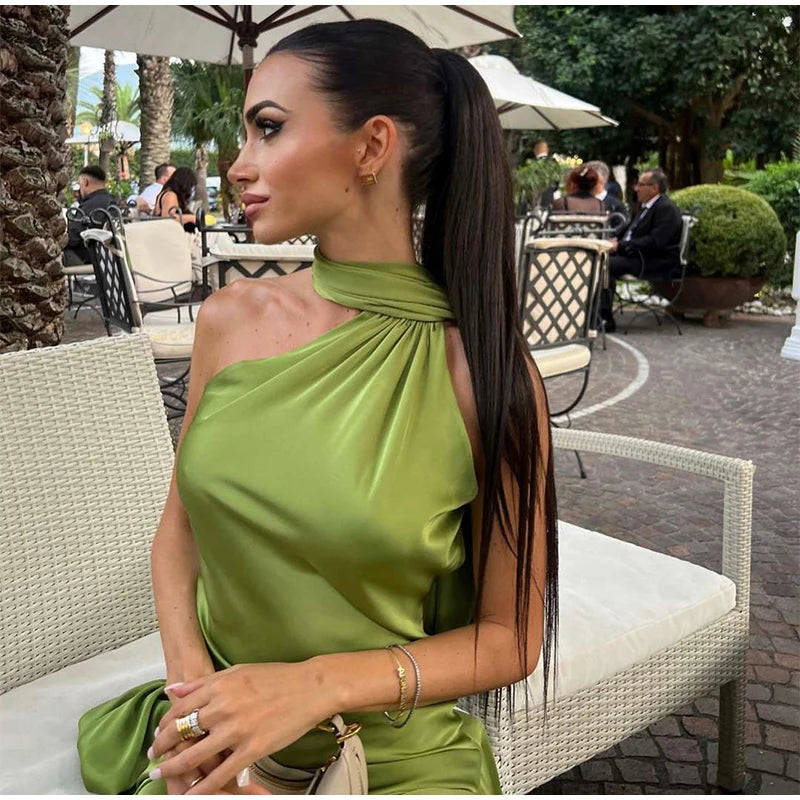 Women's Solid Ribbon Halter Dress™ Off Shoulder Sleeveless Backless Slim Maxi Dresses