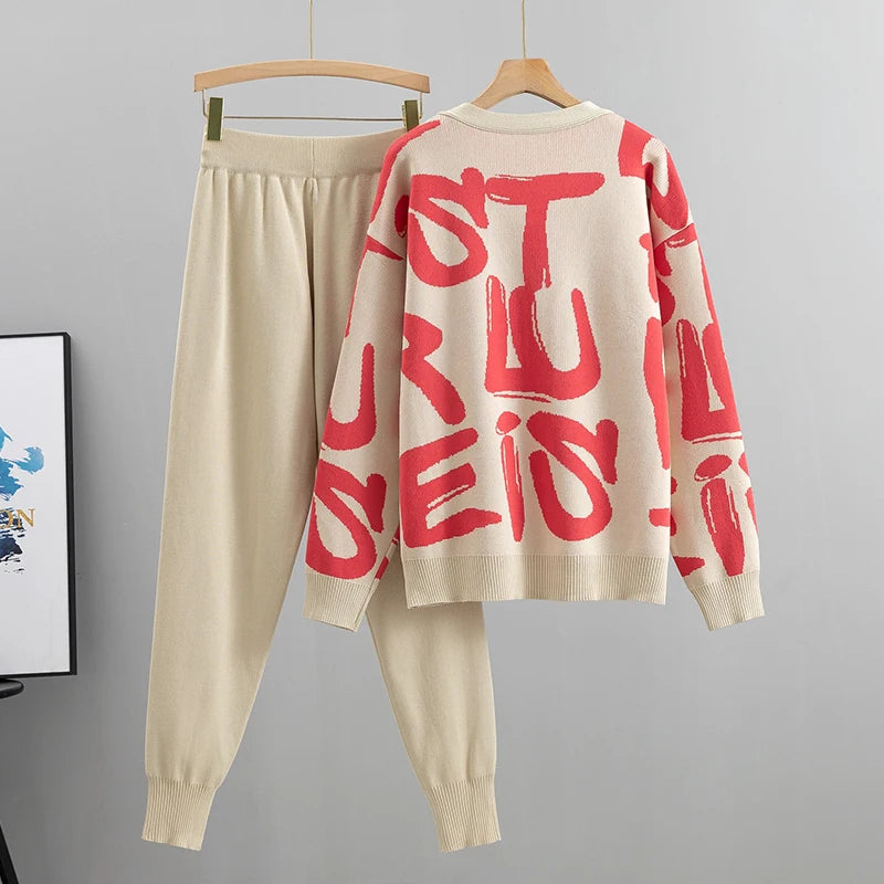 Women Tracksuit™ Spring Autumn 3 Piece Women Cardigan Tracksuits Knitted Pocket Pant Set Ladies Sweater