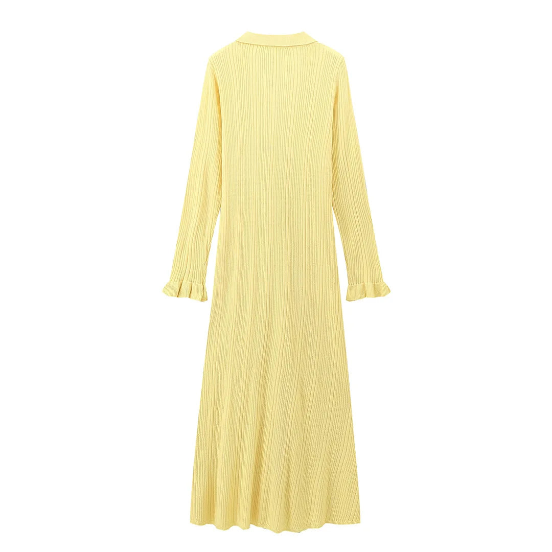 Women's Knitted Dress™ Long Sleeve Ruffles Single Breasted Long Dresses