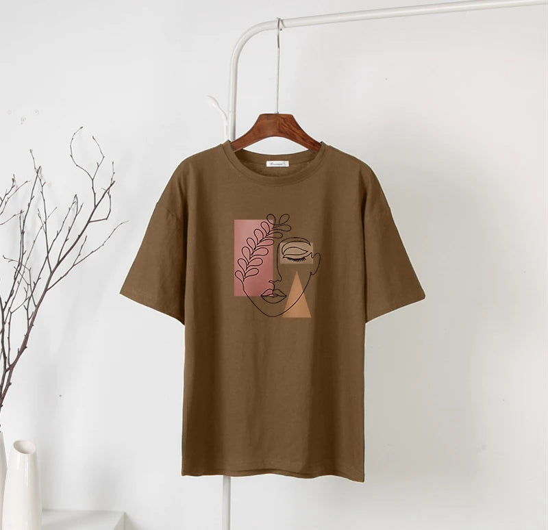 Women's Hirsionsan Aesthetic Character Printed T Shirt™ Vintage Soft Summer Cotton Basic Loose Tops