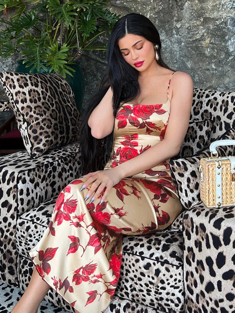 Women's Floral Print Dress™ Sleeveless Backless Bodycon Midi Dress