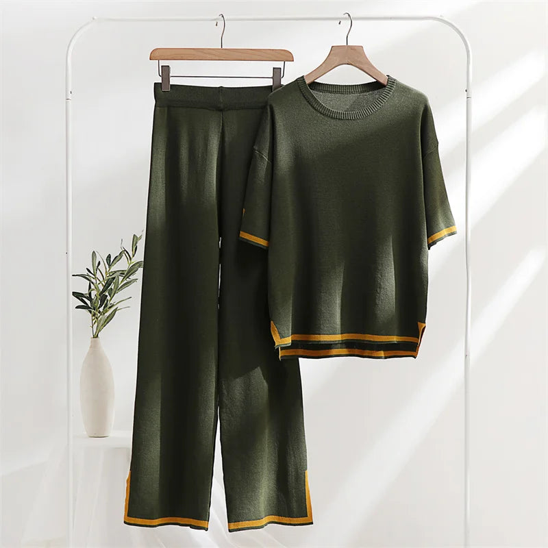 Women's Loungewear Two Piece Set™ Casual Slit Short Sleeve Knitted Two Piece Sets 's