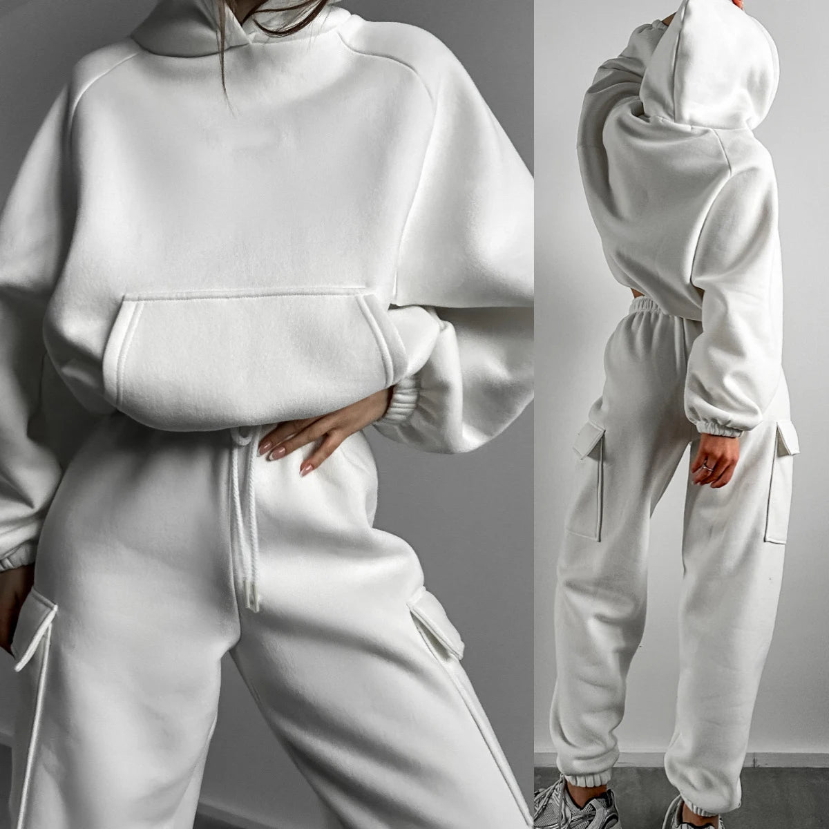 Women's suit sporty clothes™ Long Sleeve Hooded Short Sweatshirt Warm Long Sweatpants