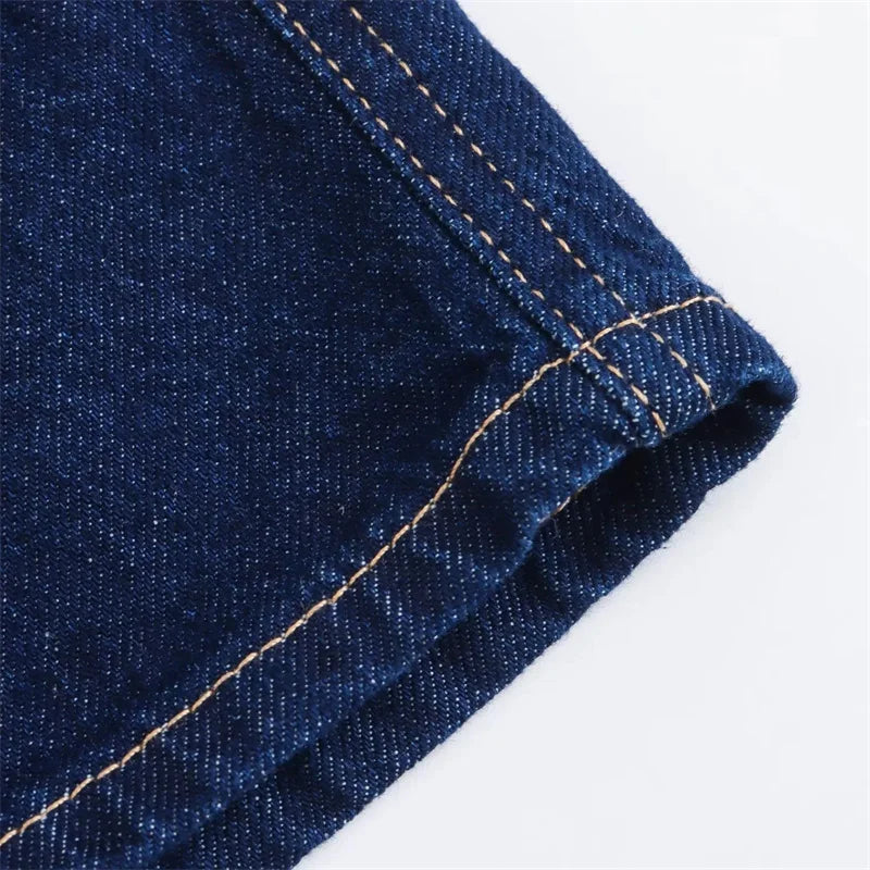 Women's TRAF Blue Denim Suit™ Short Sleeve Cropped Shirt & Short Y2k Set