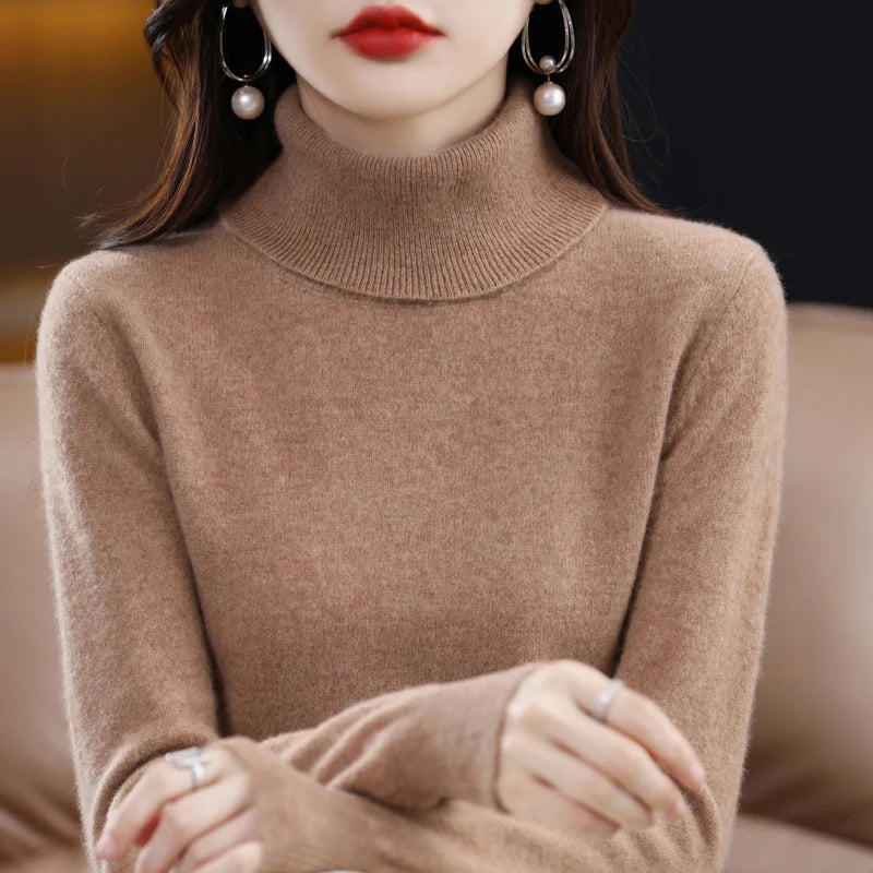 Merino Wool Cashmere Sweater™ Women Knitted Sweater Turtleneck Long Sleeve Pullovers