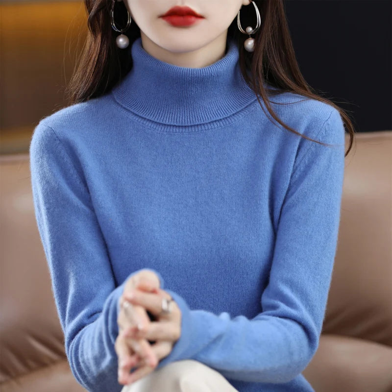 Merino Wool Cashmere Sweater™ Women Knitted Sweater Turtleneck Long Sleeve Pullovers