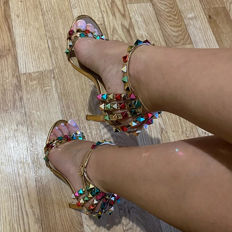Women High Heels Rivets Studded Sandals™ Stiletto Gladiator Pumps Open Toe Luxury Sandals