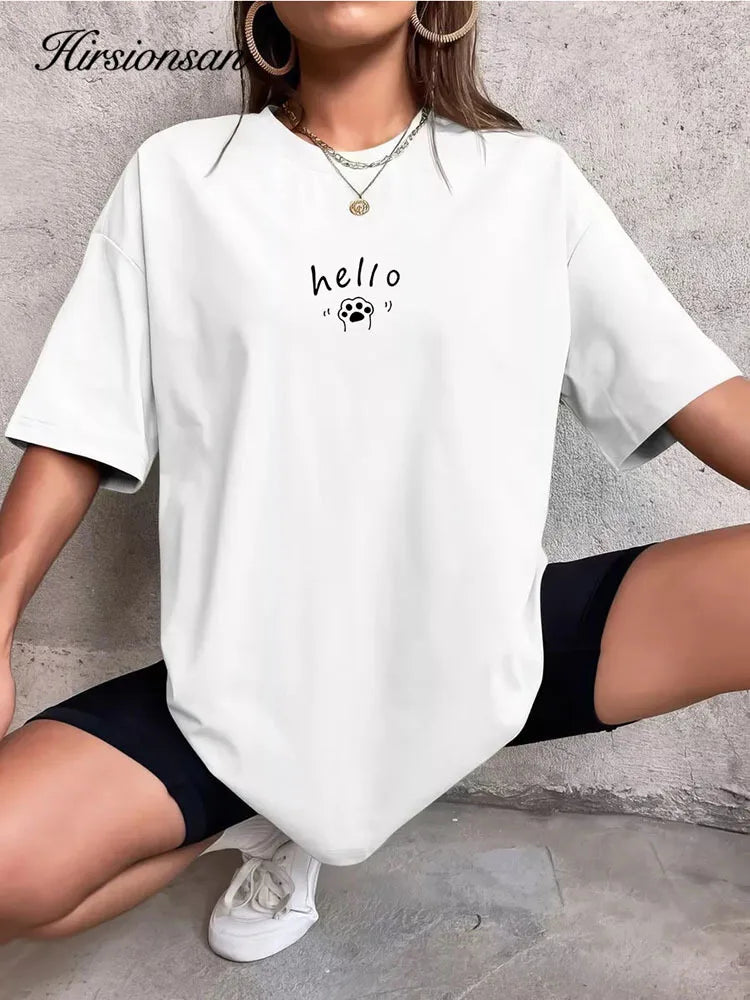 Women's Hirsionsan Graphic Printed Cotton T Shirts™ Oversized Casual Soft Short Sleeve Summer Tops