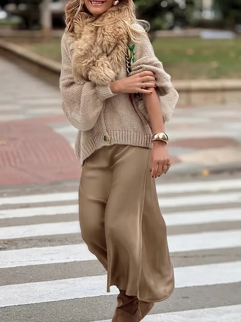 Women's sleeved button sweater™ soft and comfortable loose lantern sleeve knit sweater