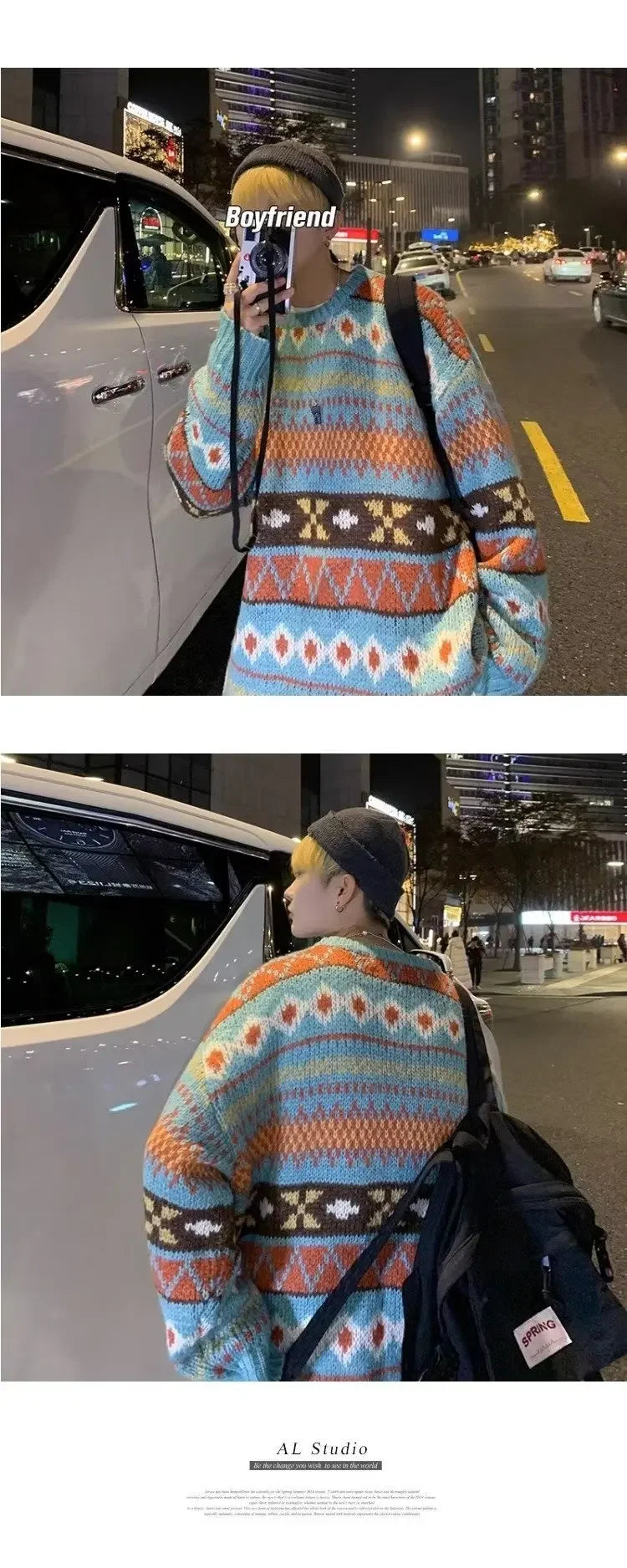 Men's Vintage Sweater™ Trendy Ethnic Striped Loose-Fit Knitted Crew Neck Idle Style Sweater