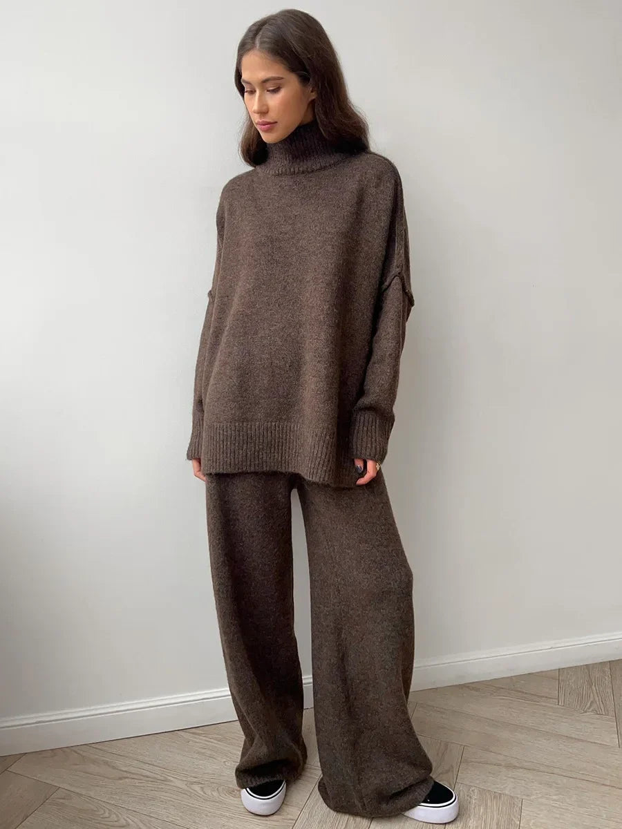 Women's Suit Set™ Loose-fit turtle Neck Sweater Thickened Knit Trousers