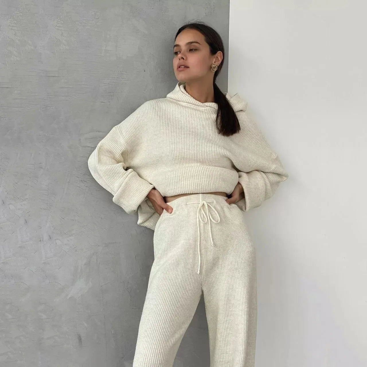 Women's Homewear Soft Pajamas ™ Loose Hooded Tops And Wide Leg Pants Suit