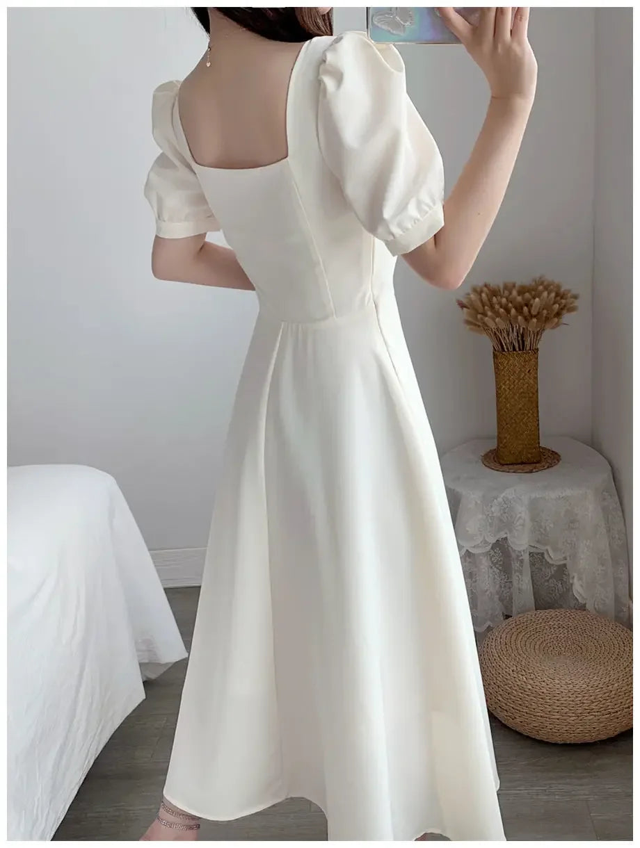 Women's Elegant Slimming Long Dress™ Puff Sleeves Square Collar Dress