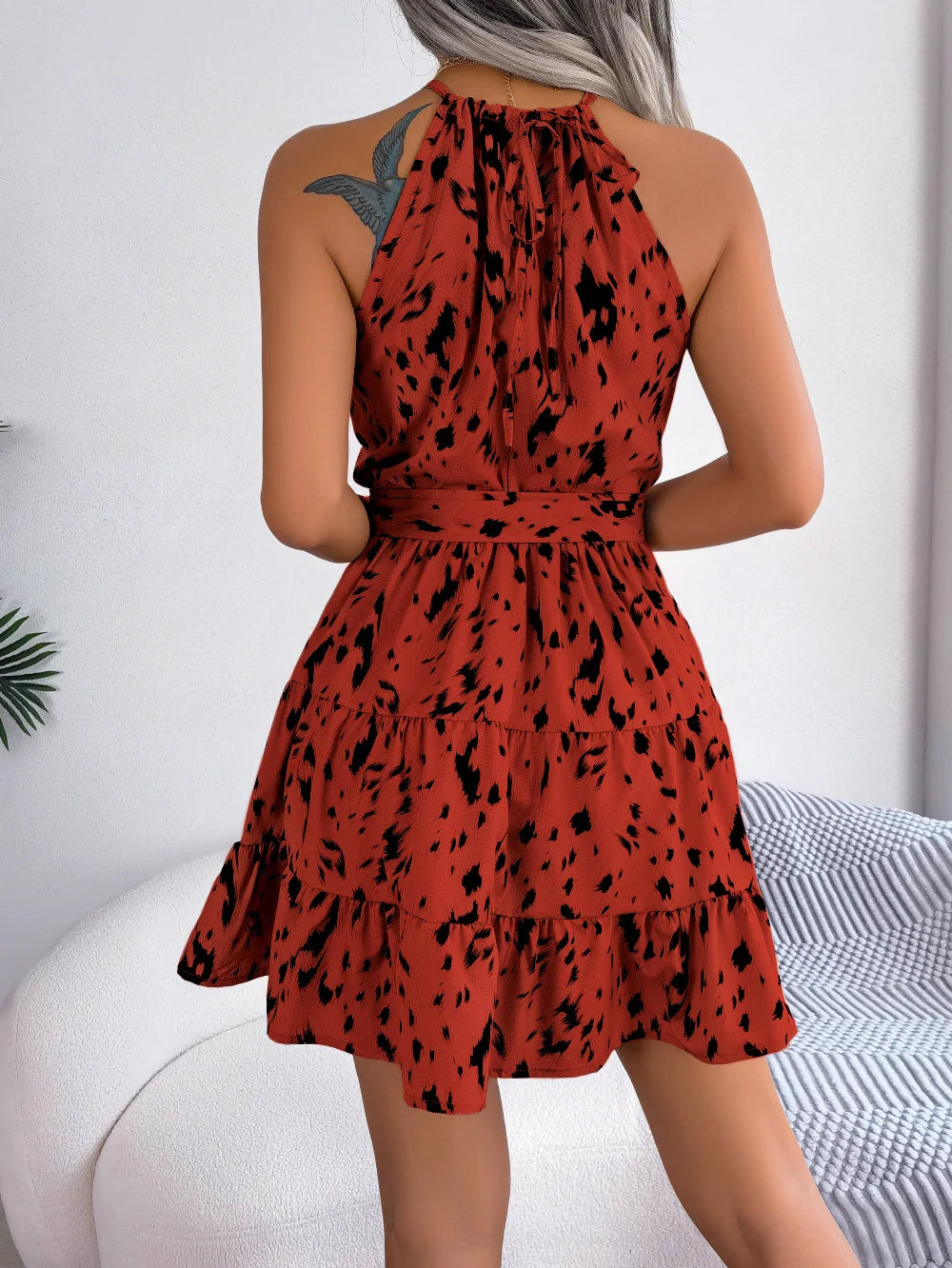 Women's Leopard Print Ruffled Dress™ Hanging Neck Fashion Halter Mini Dress