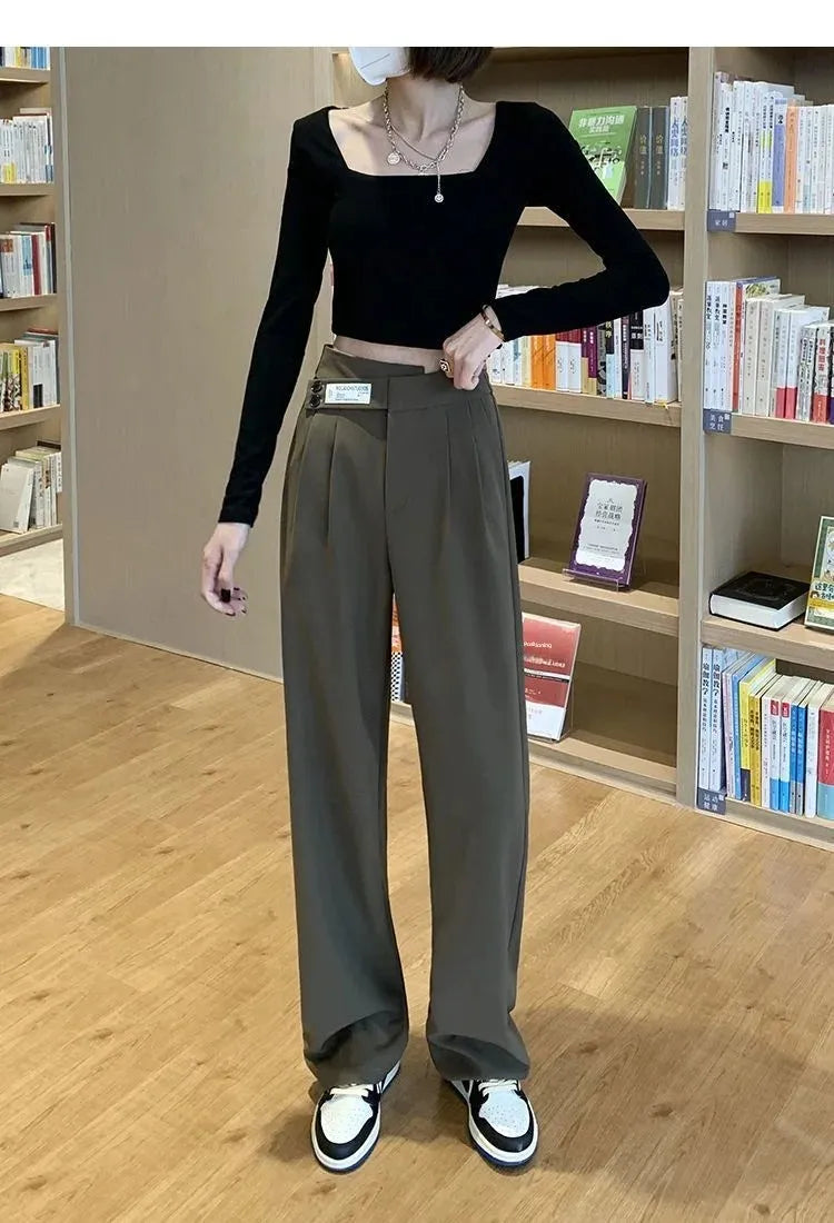 Women's High-Waisted Draped Bell Bottom Trousers™ Loose-Fit Floor-Length Straight-Leg Pants