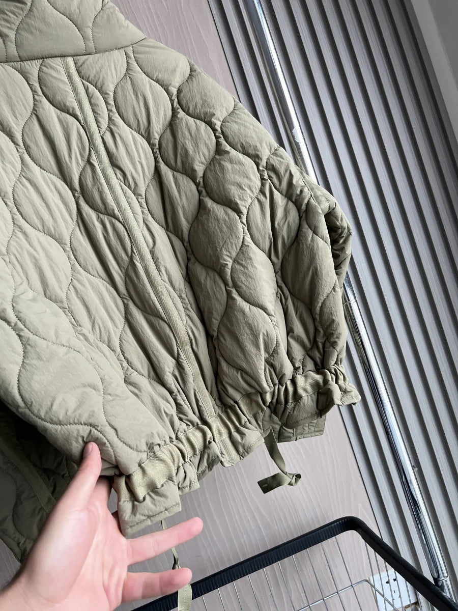 Women's Quilted Coat™ drawstring ties high neck pocket clip cotton jacket for women