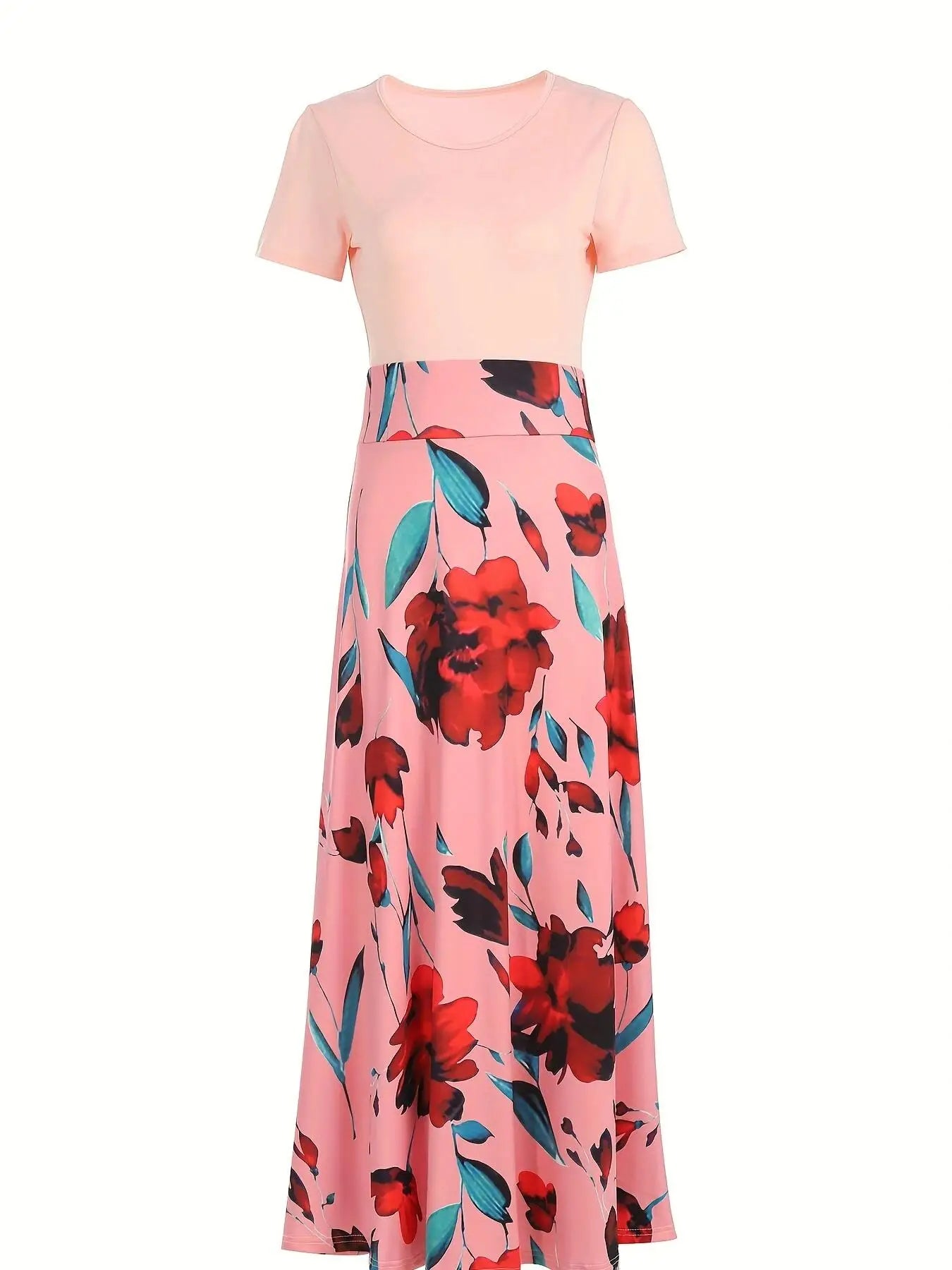 Women's Short Sleeves Dress™ Style flower print color matching short sleeved dresses